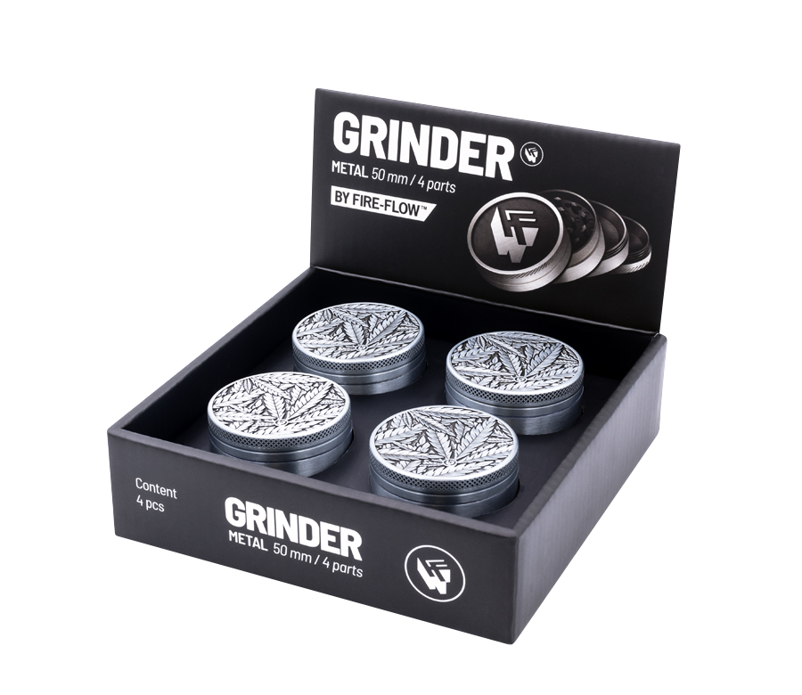 B4 FIRE-FLOW™ Metal Grinder Silver Leaves 33 (⌀50 mm / 4-parts)