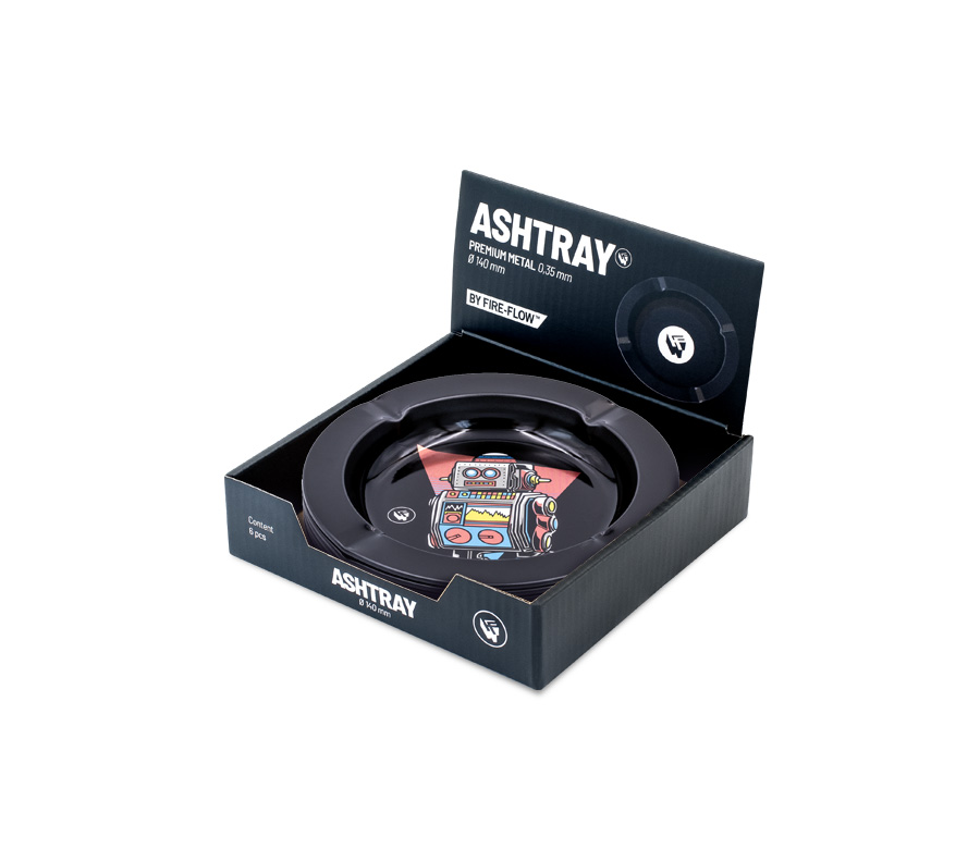 B6 FIRE-FLOW™ Metal Ashtray Retro Wave Robots 3/4 metallic (⌀135 mm)