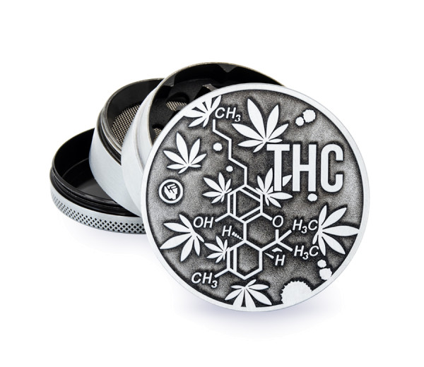 B4 FIRE-FLOW™ Metal Grinder Silver THC Molecule (⌀60 mm / 4-parts)