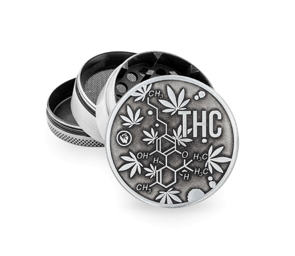 B6 FIRE-FLOW™ Metal Grinder Silver THC Molecules (⌀50 mm / 4-parts)