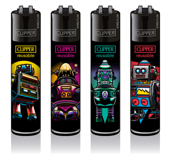 4er Set CLIPPER CLASSIC Large Retro Wave Robots