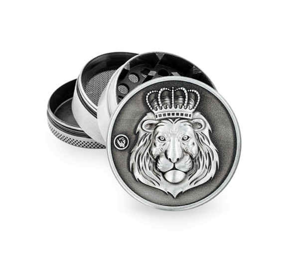 B6 FIRE-FLOW™ Metal Grinder Silver Rasta Lion (⌀50 mm / 4-parts)