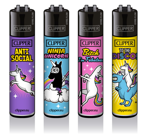 4er Set CLIPPER CLASSIC Large Einhorn Slogan