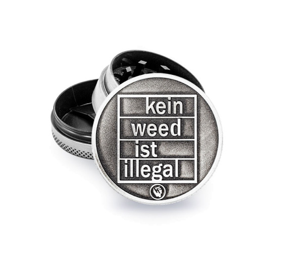 FIRE-FLOW™ Metal Grinder Silver Kein Weed Ist Illegal (⌀40 mm / 3-parts)